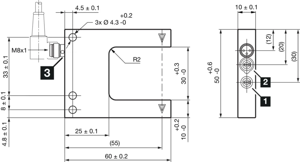 Fork Light Barrier OGU 031 G3-T3 IO Link M8 3 pin Connector